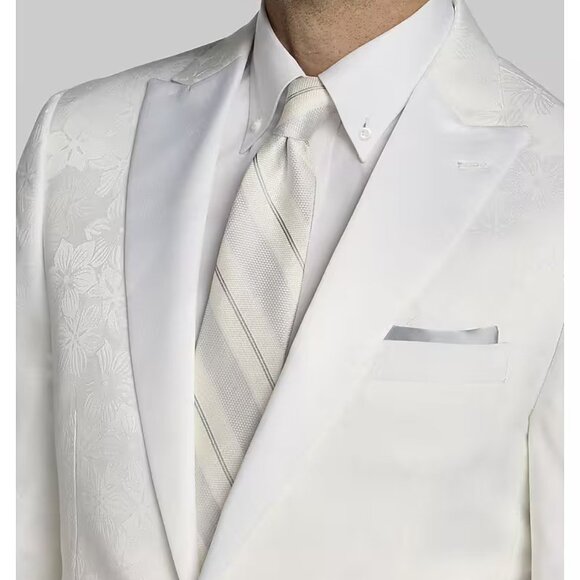 Jos A Bank Dinner Jacket Blazer 40R Tailored Fit Floral Jacquard White E01071 - Picture 3 of 7